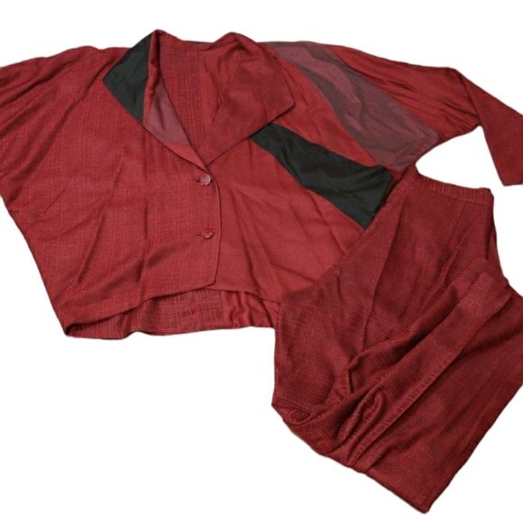 Alice Berry Vintage Red Oversize Doleman 80s Pant Suit Blazer Set Medium - Picture 2 of 16